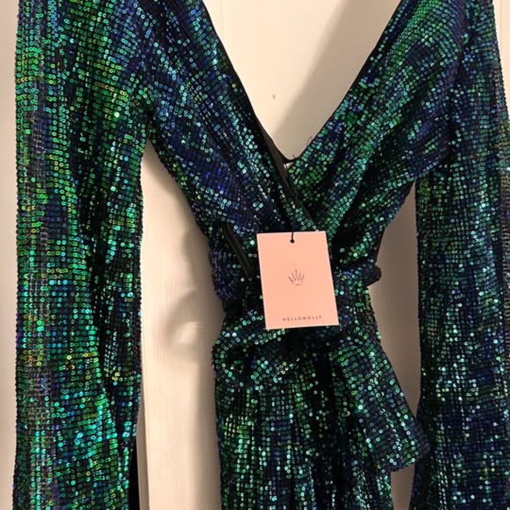 NWT HELLO MOLLY EMERALD GREEN SEQUIN DRESS - Picture 2 of 4